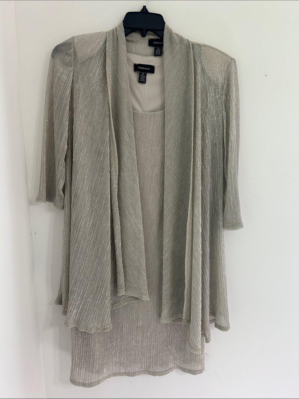 R&M  Silver-Cream Shimmer Open-Front Women's Sweater Dress